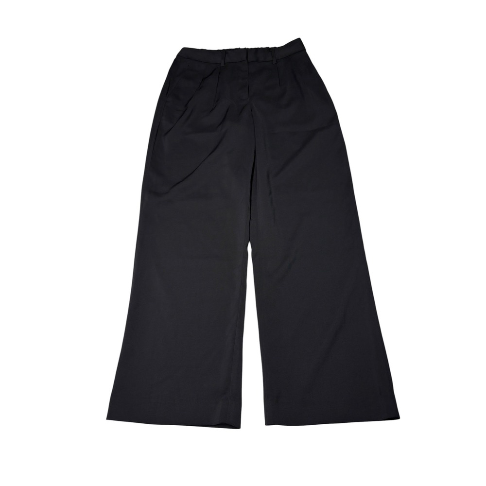 NWT Quince Stretch Crepe Pleated Wide Leg Pants Black Womens Size 10 W30 L30